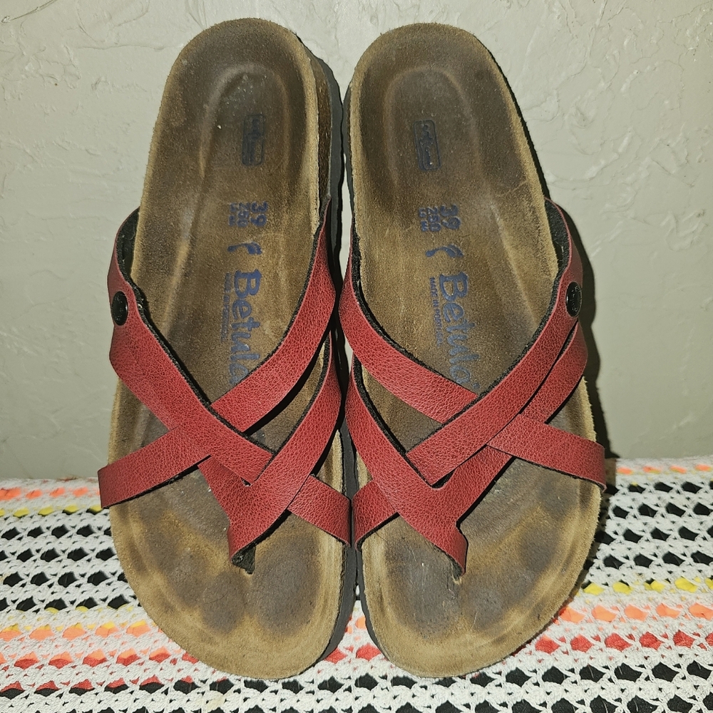 Birkenstock Betula Vinja Red Soft Cork Footbed Leather Strappy Sandals Shoes 39 - Picture 2 of 16